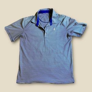 Johnnie O Short Sleeve Polo Shirt Mens Medium Blue Stripes NO TAG ‎ READ PLS! ✅